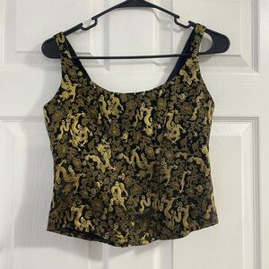 Gigi Clark silk gold blend dragon vintage corset bustier top size 3
